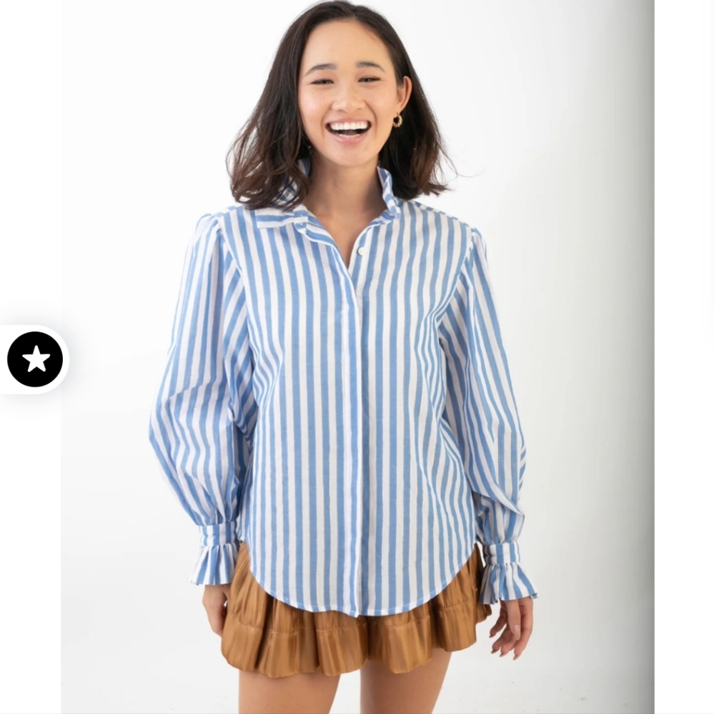 Blue and White Striped Button-Down Shirt